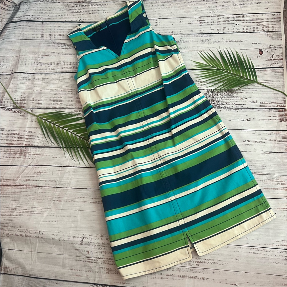 Talbots Blue and Green Striped Sleeveless Shift Dress